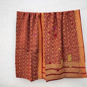 Vintage Kantha Quilt: Reversible Cotton Sari Blanket, Old Guadri