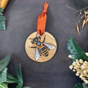 Honeybee Single Layer Wood Ornament Original Art, Shadowbox Art, Holiday Ornament, Christmas Ornament image 1