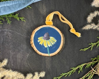 Coneflower Prairie Hand-Painted Wood Ornament | Holiday, Christmas, Seasonal Artisan Prairie