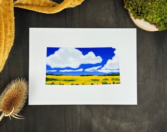 Art Print from Original Acrylic “Big Blue Sky Over Summer Field” | Wall Art, Bookcase Art, Shelf Art, Landscape Art, Kansas Art