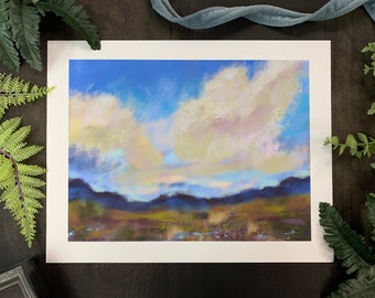 Art Print from Original Pastel Painting “Beautiful Sky” | Wall Art, Bookcase Art, Shelf Art, Landscape Art, Kansas Art, Artisan Prairie