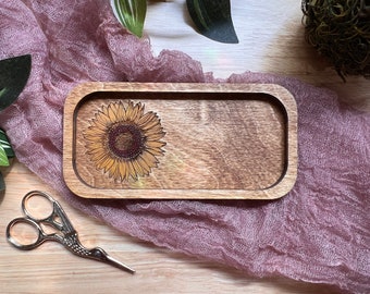 Sunflower Wood Trinket Dish for Rings, Earrings, Jewelry, Coins | Artisan Prairie