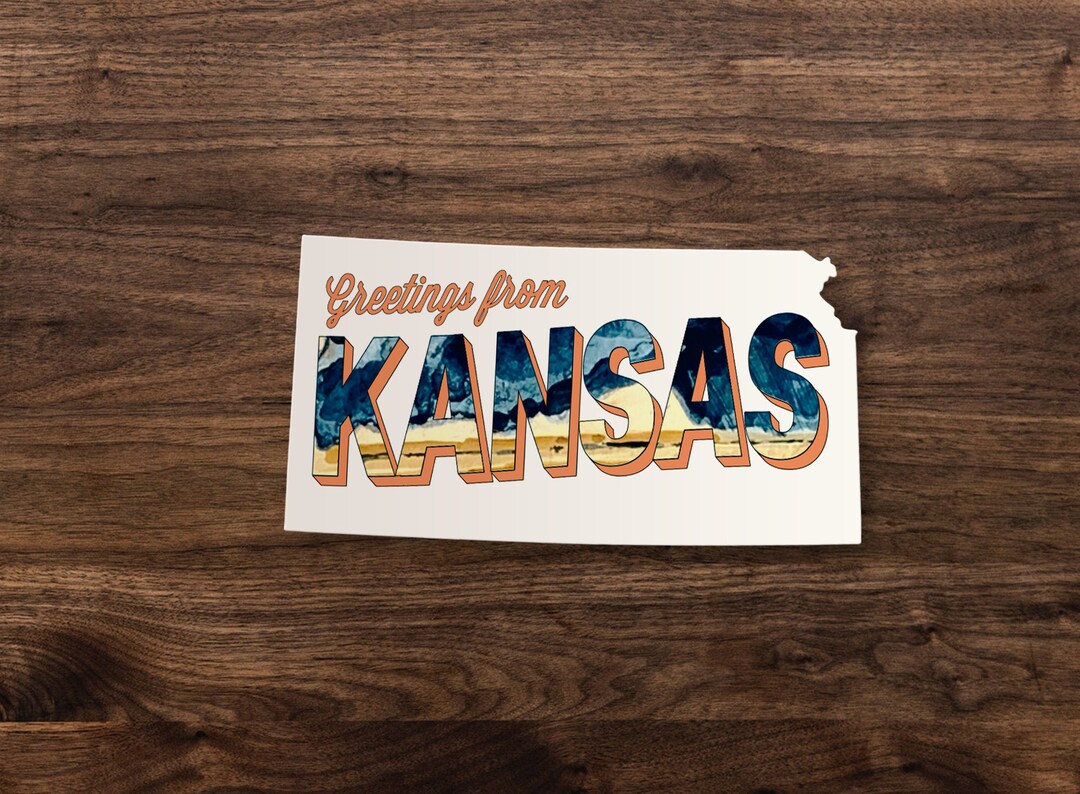 Greetings From Kansas Sticker Die Cut Sticker Water Bottle Etsy