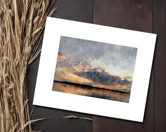 Art Print from Original Watercolor “Serenity Sunset Lake” | Wall Art, Bookcase Art, Shelf Art, Landscape Art, Kansas Art