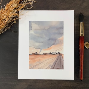 Art Print from Original Watercolor “Plains Whirlwind” | Wall Art, Bookcase Art, Shelf Art, Landscape Art, Kansas Art