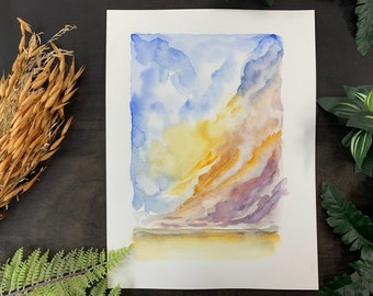 Sweeping Skies Original Art | Wall Art, Bookcase Art, Shelf Art, Landscape Art, Watercolor Art, Prairie Art, Midwest Art