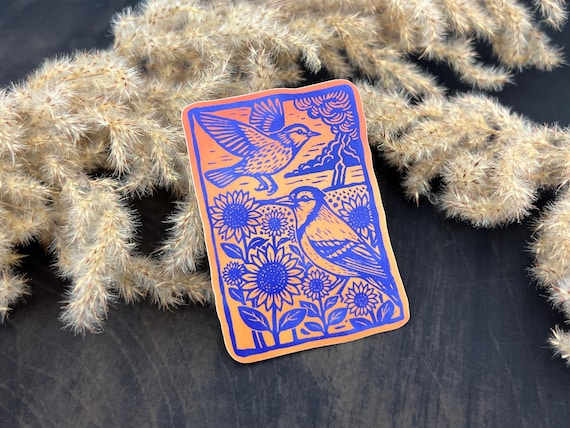 Prairie Voices and Prairie Skies Linocut Vinyl Sticker | Waterproof, Weatherproof, Midwest, Kansas, Flint Hills