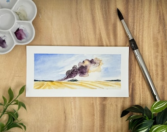 Prairie Burn Original Watercolor Painting | Wall Art, Bookcase Art, Shelf Art, Landscape Art