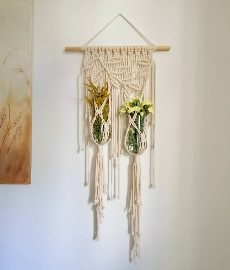 Macrame plant hanger with tassels, Plant holder, Plant hanger on stick, Rope plant hanger, Plant lover gifts, Pots holder, Housewarming image 3