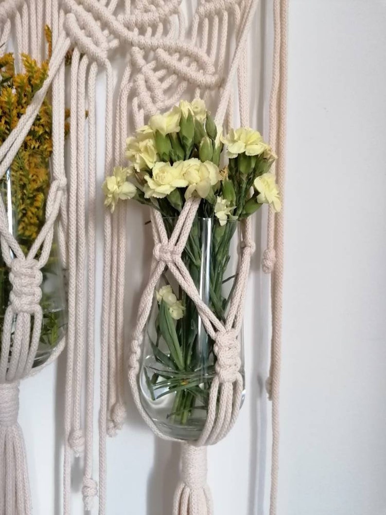 Macrame plant hanger with tassels, Plant holder, Plant hanger on stick, Rope plant hanger, Plant lover gifts, Pots holder, Housewarming image 5