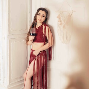 Ensemble robe en macramé : tenue de festival en coton avec détails tube en métal
