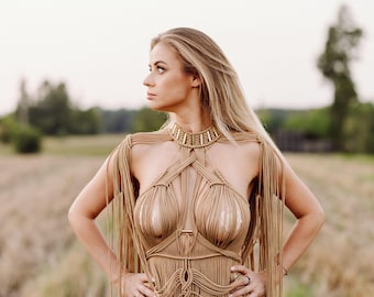 Handgeknüpftes Makramee Göttinnen Kleid – Festival, Rave, Boho Hochzeit Cover Up