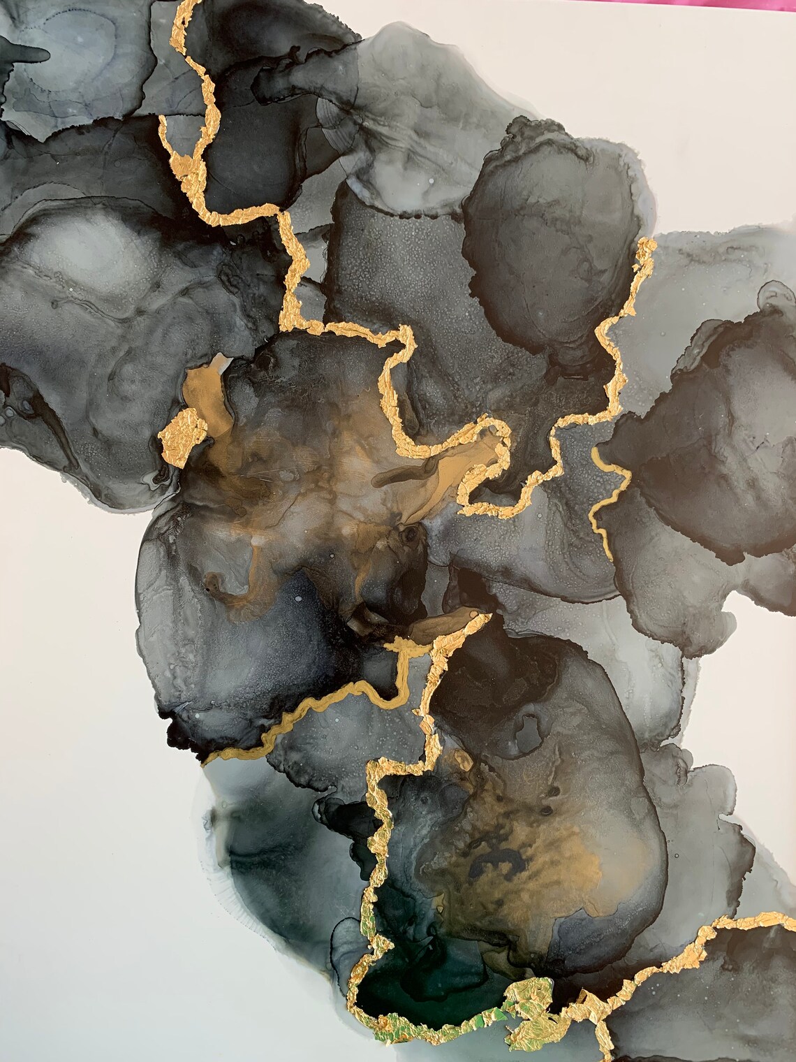 Original Alcohol Ink on Yupo paper Black & Gold 11X14 Etsy