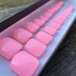 Pink Press-On Pedi | Fake Toenails | Glossy Solid Color Nail Art | Full Pedicure Set | Square Toenails