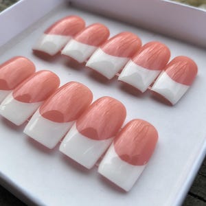 Handmade White French Tip Press On Nails: Short Square Set