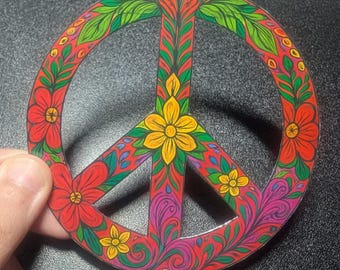 Flower Child Peace Sign Laminated Weatherproof Car/Refrigerator Magnet or Sticker