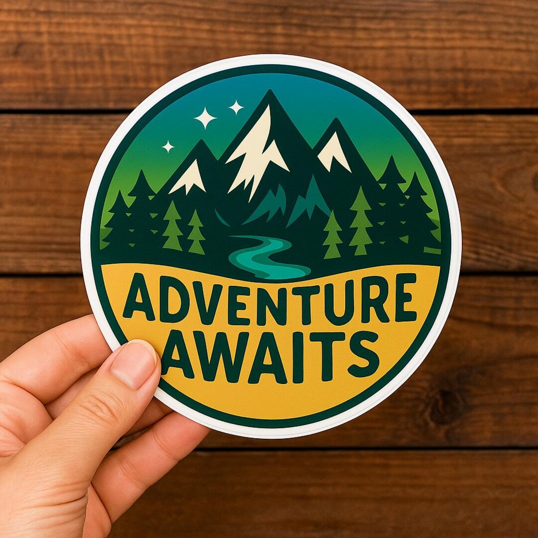Adventure Awaits Mountains Laminated Weatherproof Car/refrigerator ...