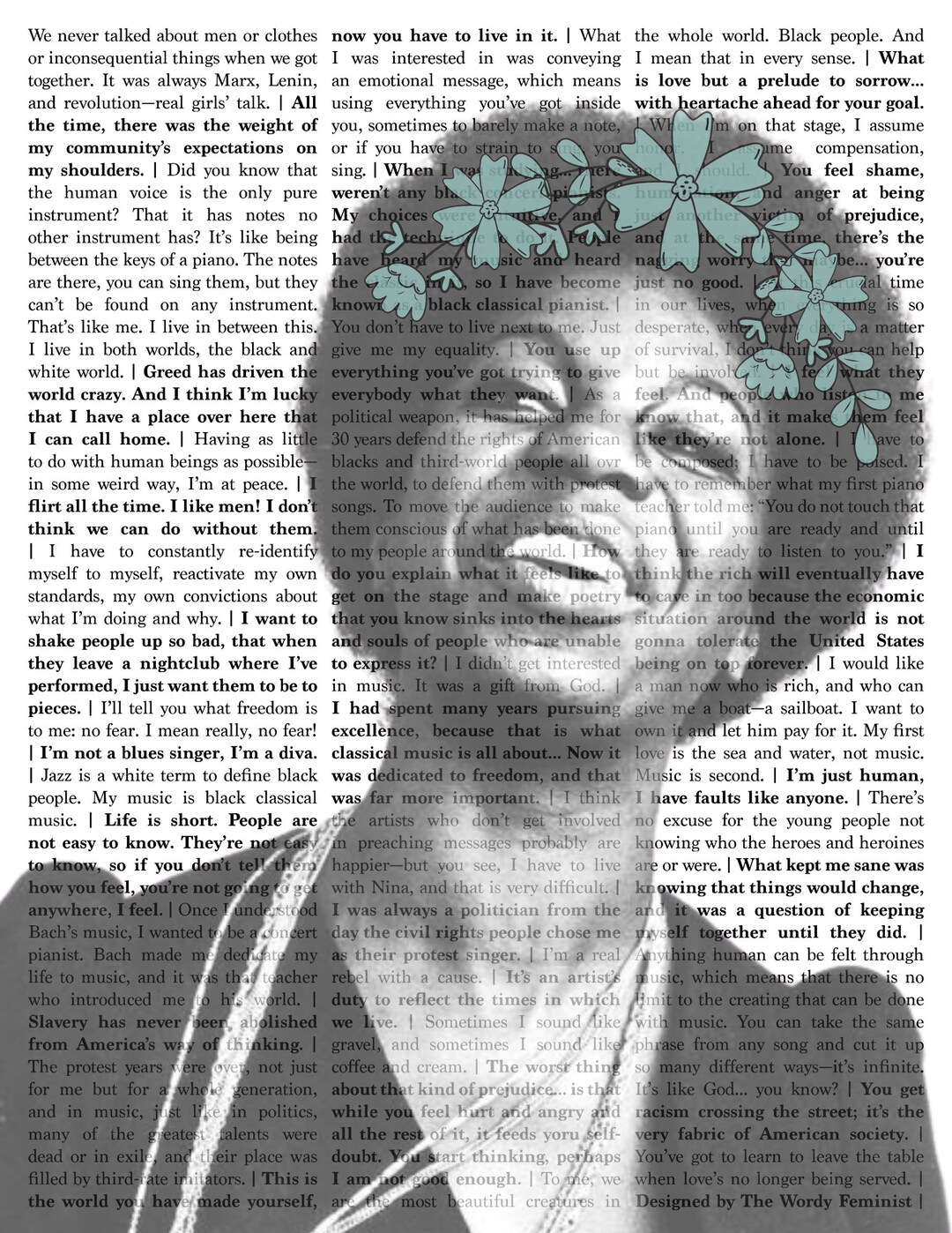 Nina Simone Flower Crown Quote Print Etsy