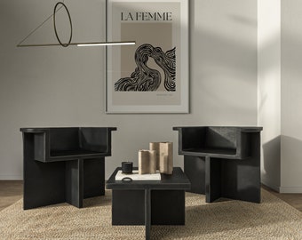 Modern Minimal Female French Poster Art | DIGITAL DOWNLOAD | La Femme Artwork | Black Beige Wall Canvas Print for Living Room or Home Office