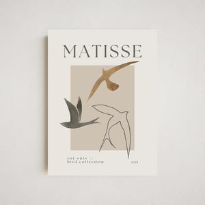 Impresión recortada de Matisse / Póster abstracto / DESCARGA DIGITAL / Henri Matisse / Impresión de pájaros / Impresión beige / Impresión minimalista / Pájaros de Matisse
