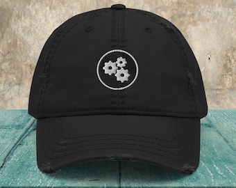 Embroidered Gears Distressed Dad Hat: Engineer Gift