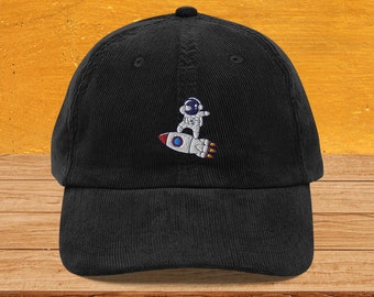 刺繍入り宇宙飛行士コーデュロイキャップ：宇宙飛行士ロケットハット
