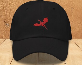 Red Dragon Dad Hat, Embroidered Gamer Cap, Fantasy Video Games Fan Gift, For Men, For Women, Japanese Art, Anime Dragon, Gaming, Gamer Gift