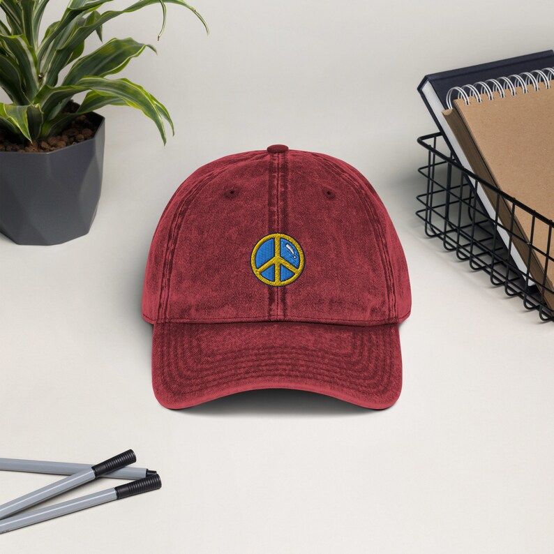 Peace Sign Vintage Cotton Twill Cap Embroidered Hat Love - Etsy