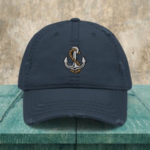 Anchor Distressed Dad Hat, Embroidered Sailor Cap, Ship Captain Gift, Sailing, Yachting Cap, For Men, For Women, Boating, Seafarer Hat