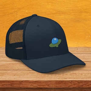 UFO Trucker Cap, Embroidered Alien Ship Hat, Sci Fi, Retro Style, Cartoon Aliens, Cosmos Lover Gift, Nerdy, Space, Gift For Geek, Galaxy