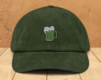 Chapeau papa vert en velours côtelé : pinte de bière brodée, cadeau irlandais