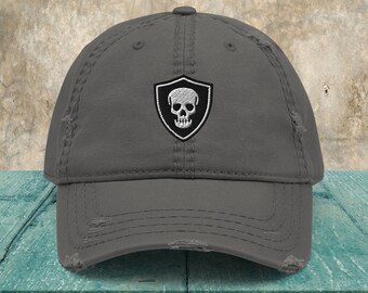 Skull Distressed Dad Hat, Embroidered Baseball Cap, Skeleton, Gaming, Gift For Gamer, Horror Hat, Gothic, For Him, For Her, Unisex Style
