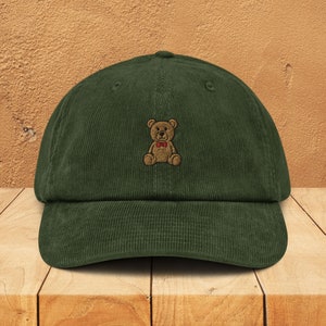 Bear Corduroy Hat, Toy Bear Embroidery Dad Cap, Cute Hats With Animals, Kawaii Baseball Cap, Everyday Corduroy Dad Hat, Bear Lover Gift