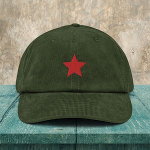 Chapeau de père en velours côtelé Red Star, casquette de père brodée à l’étoile rouge, chapeau de père en velours côtelé de style militaire avec broderie à l’étoile rouge, chapeau de joueur, cadeaux de jeu