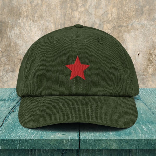 Red Star Corduroy Hat, Red Star Embroidered Dad Cap, Military Style Corduroy Dad Hat With Red Star Embroidery, Gamer Hat, Gaming Gifts