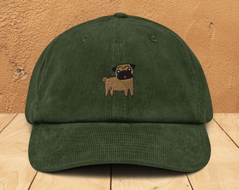 Pug Corduroy Hat, Cute Pug Embroidery Dad Hat, Pug Lover Gift, Funny Hat With Dog, Pug Mom Gift, Pug Dad Gift, Dog Owner Gift, Pug Dad Cap