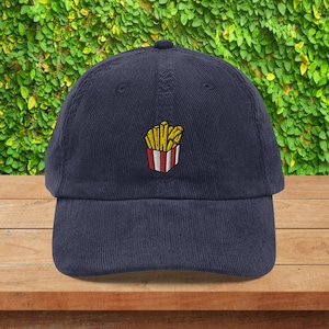 Fries Vintage Corduroy Cap, French Fries Embroidery Hat, Foodie Gift, Fast Food Lover Hat, Food Festival Hat, French Fries Lover Gift