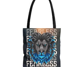 Bolsa de mano con ilustración de león intrépido / Gráfico de melena azul