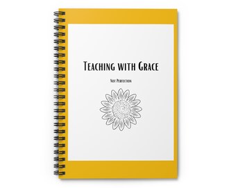 Cuaderno Teaching With Grace / Cuaderno de espiral con rayas, dibujo de girasol