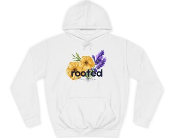 Sudadera con capucha con diseño floral enraizado / sudadera botánica de lavanda y amapola amarilla