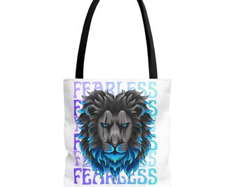 Bolso de mano con león azul intrépido / Ilustración gráfica de animales