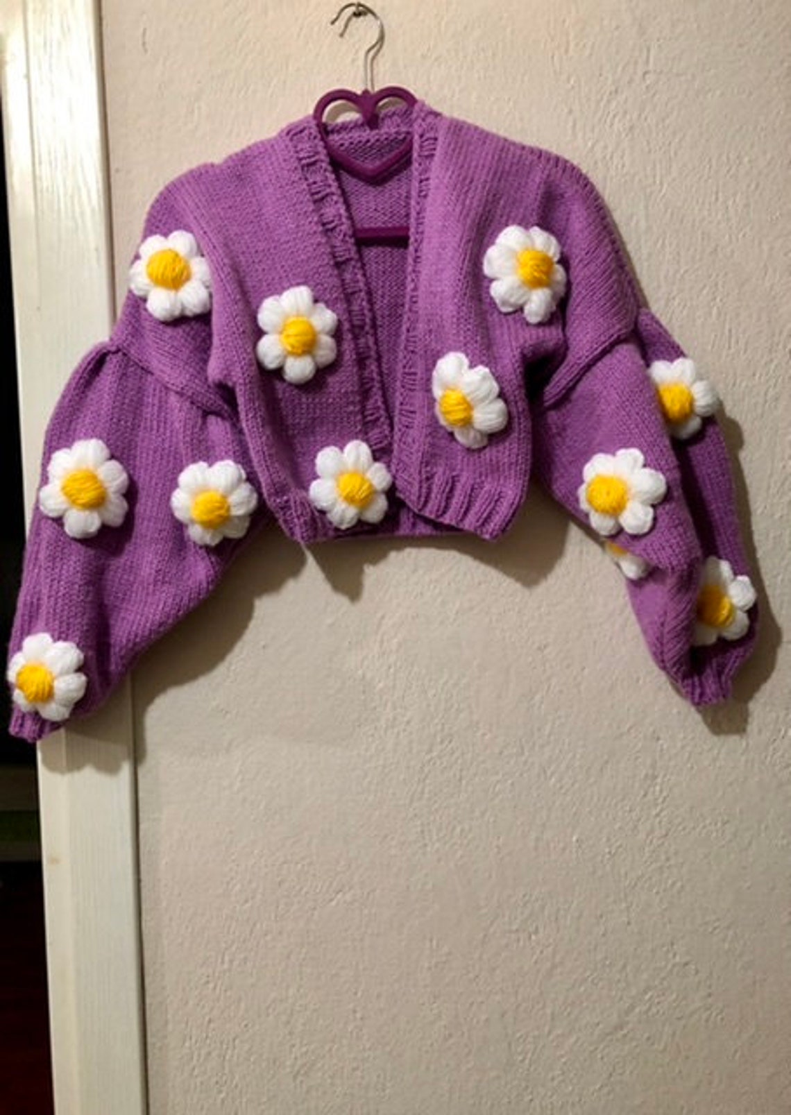 Purple Daisy Knit Jacket Purple Daisy Cardigan Big Flowers | Etsy