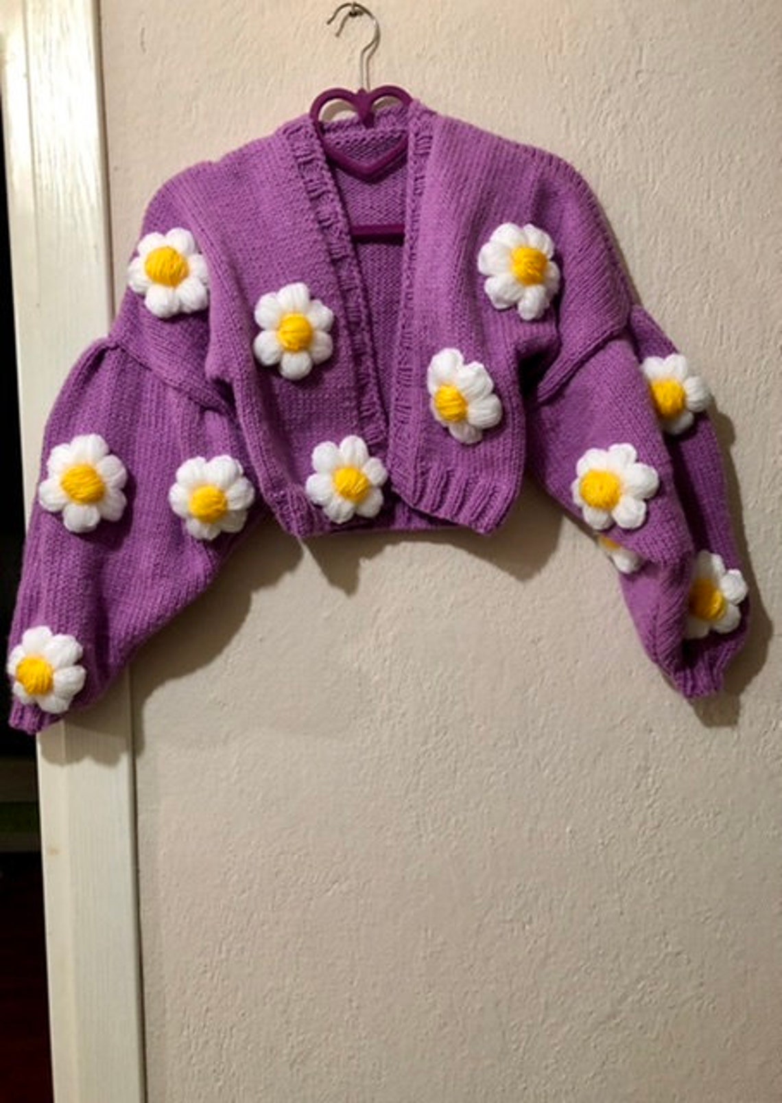 Purple Daisy Knit Jacket Purple Daisy Cardigan Big Flowers Etsy
