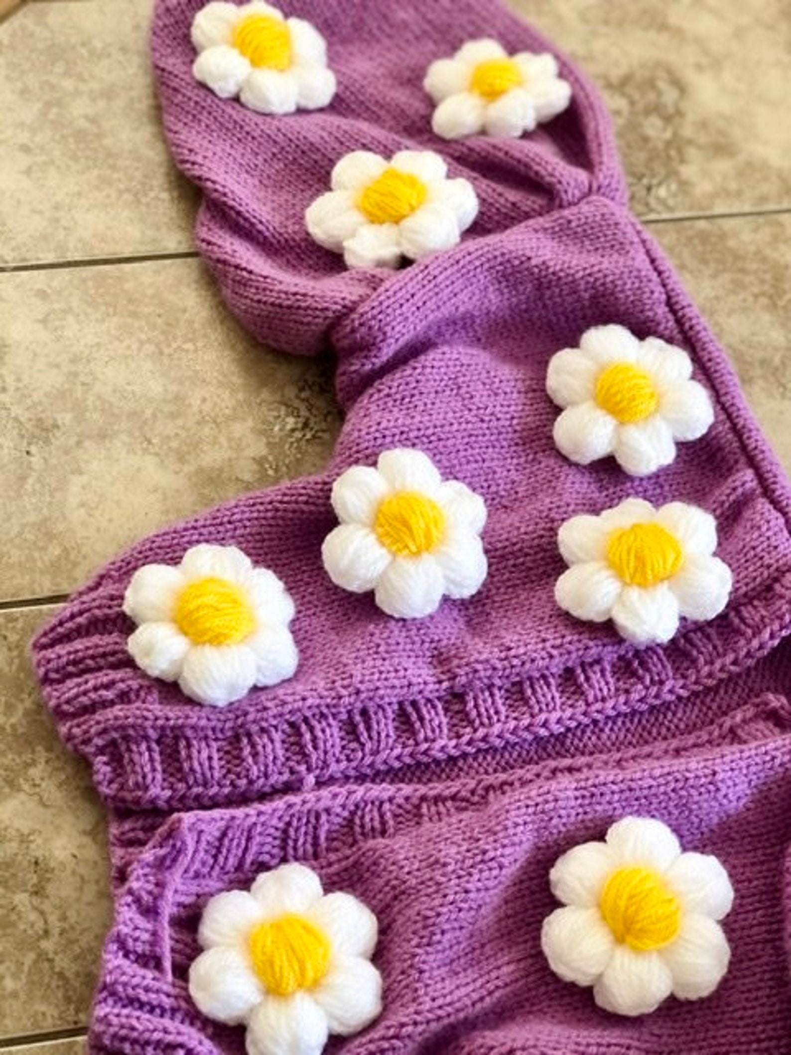 Purple Daisy Knit Jacket Purple Daisy Cardigan Big Flowers | Etsy