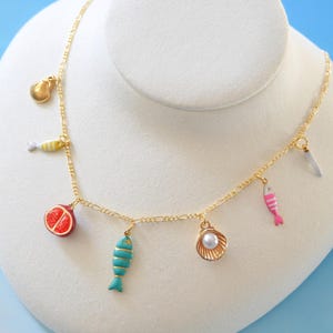 Gold-Plated Stainless Steel Fish Sardine Italian Summer Charm Trinket Beach Ocean Necklace