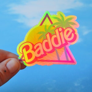 Vinyl Baddie Doll Badass Malibu Beach 90s Kid Nostalgia Holographic Rainbow Stanley Cup Hydroflask Sticker