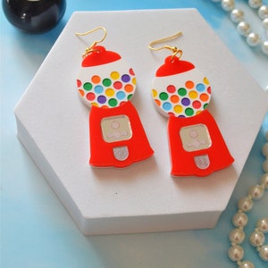 Acrylic Gumball Machine Bubblegum Nostalgic Throwback Retro Vintage Statement Earrings