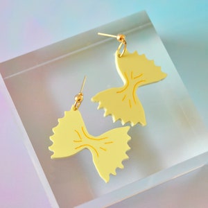 Acrylic Bowtie Pasta Noodles Noods Farfalle Funky Dangle Drop Earrings