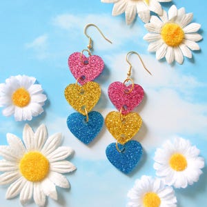 Acrylic Glittery Pansexual Pan Flag Pride LGBTQIA Statement Dangle Earrings