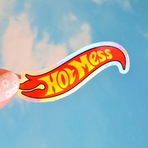 Vinyl Hot Mess-parodie Grappige Hot Mess Express Flame 90s Toy Nostalgia Holografische sticker